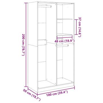  Wardrobe Grey Sonoma 100x50x200 cm Engineered Wood