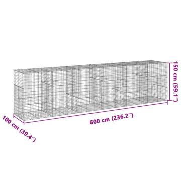  Gabion Basket with Cover 600x100x150 cm Galvanised Iron