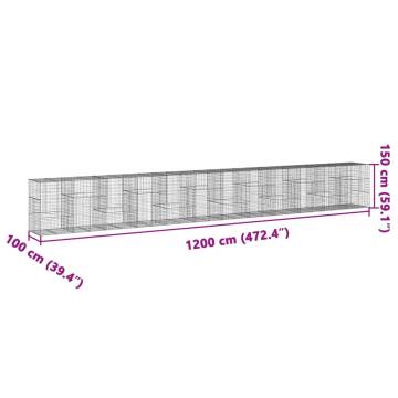  Gabion Basket with Cover 1200x100x150 cm Galvanised Iron