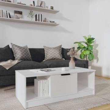  Coffee Table High Gloss White 102x50x36 cm Engineered Wood