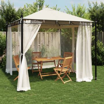  Gazebo with Mesh Walls Cream 2.93x2.93 m Steel