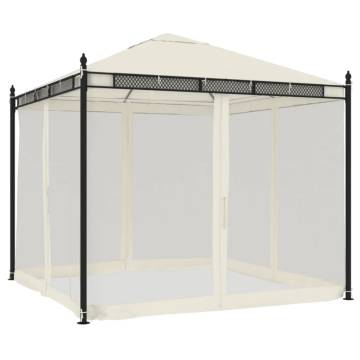  Gazebo with Mesh Walls Cream 2.93x2.93 m Steel