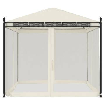  Gazebo with Mesh Walls Cream 2.93x2.93 m Steel