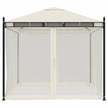  Gazebo with Mesh Walls Cream 2.93x2.93 m Steel