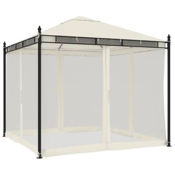  Gazebo with Mesh Walls Cream 2.93x2.93 m Steel