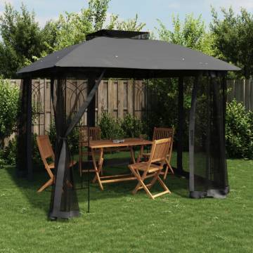  Gazebo with Double Roof and Mesh Walls Anthracite 2.94x2.94 m Steel