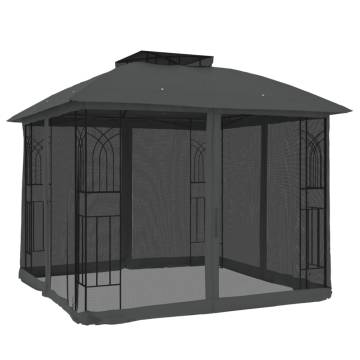  Gazebo with Double Roof and Mesh Walls Anthracite 2.94x2.94 m Steel