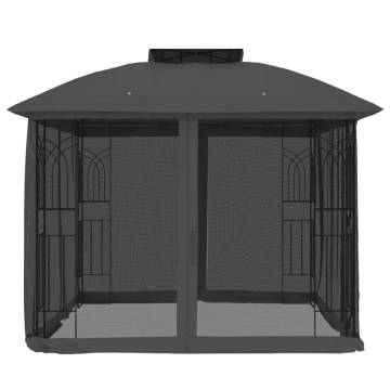  Gazebo with Double Roof and Mesh Walls Anthracite 2.94x2.94 m Steel