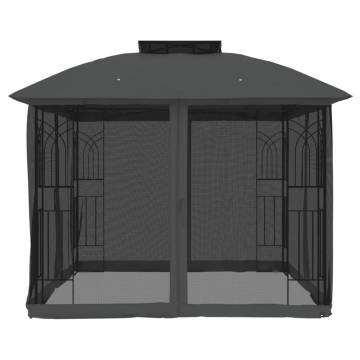  Gazebo with Double Roof and Mesh Walls Anthracite 2.94x2.94 m Steel