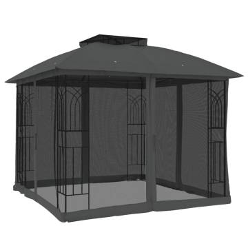  Gazebo with Double Roof and Mesh Walls Anthracite 2.94x2.94 m Steel