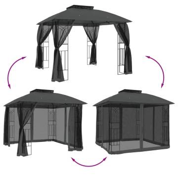  Gazebo with Double Roof and Mesh Walls Anthracite 2.94x2.94 m Steel