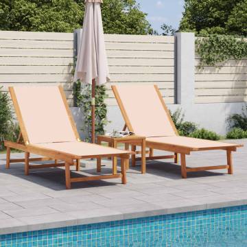  Sun Loungers 2 pcs Cream Solid Wood Acacia and Textilene