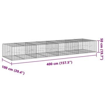  Gabion Basket with Cover 400x100x50 cm Galvanised Iron