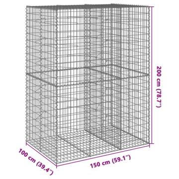  Gabion Basket with Cover 150x100x200 cm Galvanised Iron