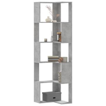  Corner Bookcase 5-Tier Concrete Grey 50x50x179 cm Engineered Wood