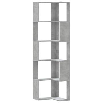  Corner Bookcase 5-Tier Concrete Grey 50x50x179 cm Engineered Wood