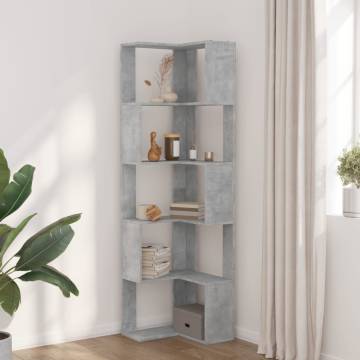  Corner Bookcase 5-Tier Concrete Grey 50x50x179 cm Engineered Wood