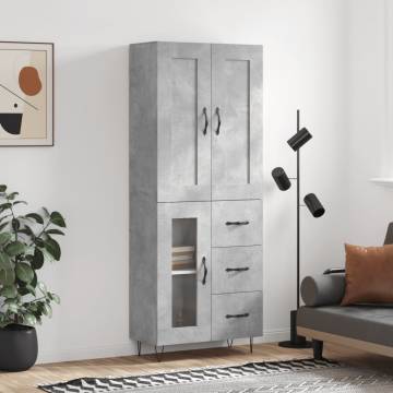  Highboard Concrete Grey 69.5x34x180 cm Engineered Wood