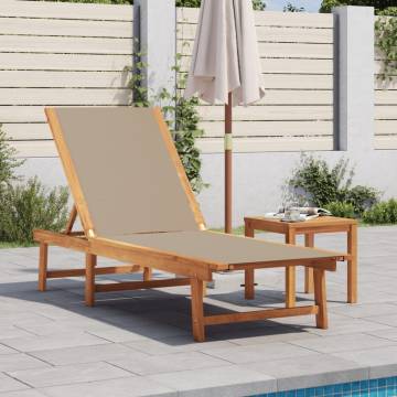  Sun Lounger with Table Taupe Solid Wood Acacia and Textilene