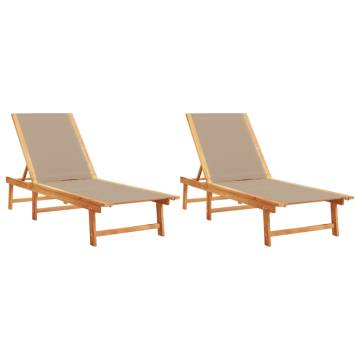  Sun Loungers 2 pcs Taupe Solid Wood Acacia and Textilene