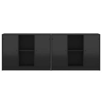 Bookcase with Doors Black 204x37x75 cm Engineered Wood