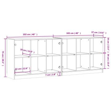 Bookcase with Doors Black 204x37x75 cm Engineered Wood