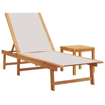  Sun Loungers 2 pcs with Table Grey Solid Wood Acacia and Textilene