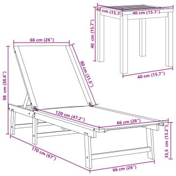  Sun Loungers 2 pcs with Table Grey Solid Wood Acacia and Textilene