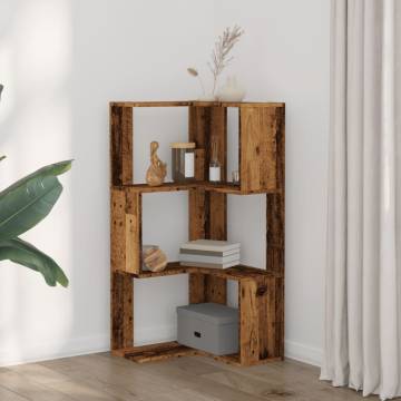  Corner Bookcase 3-Tier Old Wood 50x50x102 cm Engineered Wood