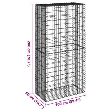  Gabion Basket with Cover 100x50x200 cm Galvanised Iron