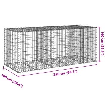  Gabion Basket with Cover 250x100x100 cm Galvanised Iron