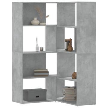  Corner Bookcase 4-Tier Concrete Grey 85x85x140 cm Engineered Wood