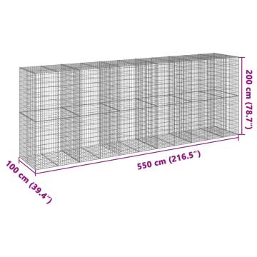  Gabion Basket with Cover 550x100x200 cm Galvanised Iron