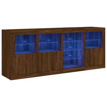 Sideboard with LED Lights Brown Oak 164x37x67 cm