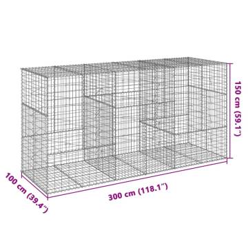  Gabion Basket with Cover 300x100x150 cm Galvanised Iron