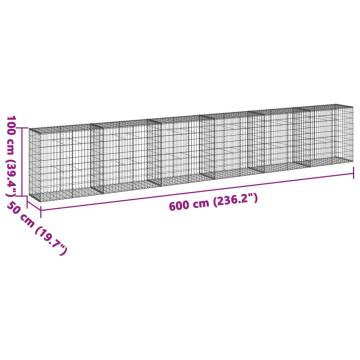  Gabion Basket with Cover 600x50x100 cm Galvanised Iron