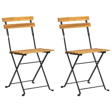 Folding Garden Chairs 2 pcs Steel and Solid Acacia Wood