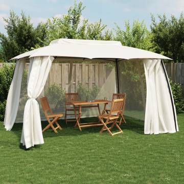  Gazebo with Double Roof and Mesh Walls Cream 3.93x2.93 m Steel