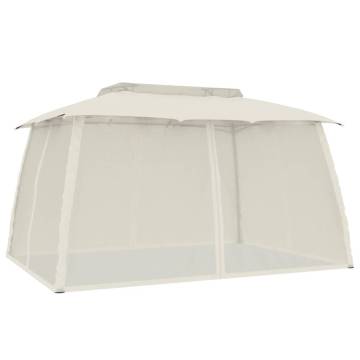  Gazebo with Double Roof and Mesh Walls Cream 3.93x2.93 m Steel