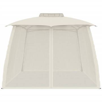  Gazebo with Double Roof and Mesh Walls Cream 3.93x2.93 m Steel