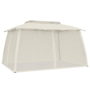  Gazebo with Double Roof and Mesh Walls Cream 3.93x2.93 m Steel