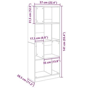  Bookcase Brown Oak 57x28.5x141 cm Engineered Wood