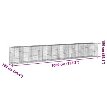  Gabion Basket with Cover 1000x100x150 cm Galvanised Iron