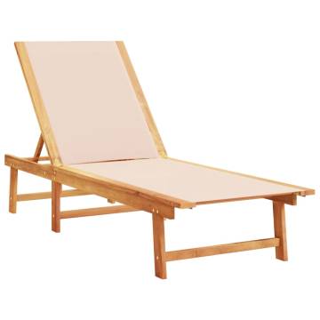  Sun Lounger Cream Solid Wood Acacia and Textilene