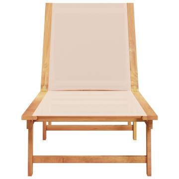  Sun Lounger Cream Solid Wood Acacia and Textilene