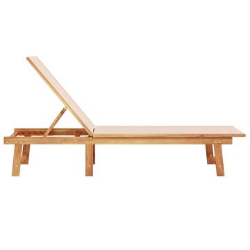  Sun Lounger Cream Solid Wood Acacia and Textilene