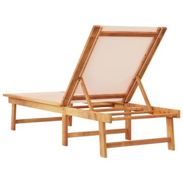  Sun Lounger Cream Solid Wood Acacia and Textilene