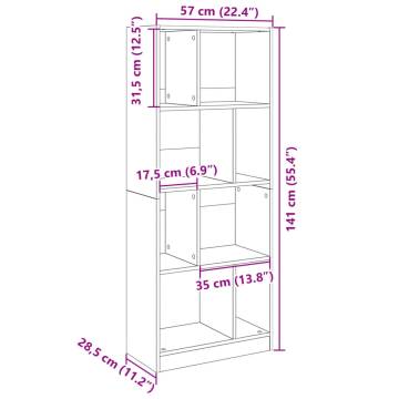  Bookcase Concrete Grey 57x28.5x141 cm Engineered Wood