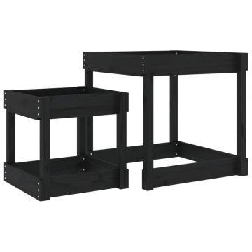 Sand Tables 2 pcs Black Solid Wood Pine