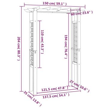  Arbour Rose Arch 150x60x204 cm Impregnated Wood